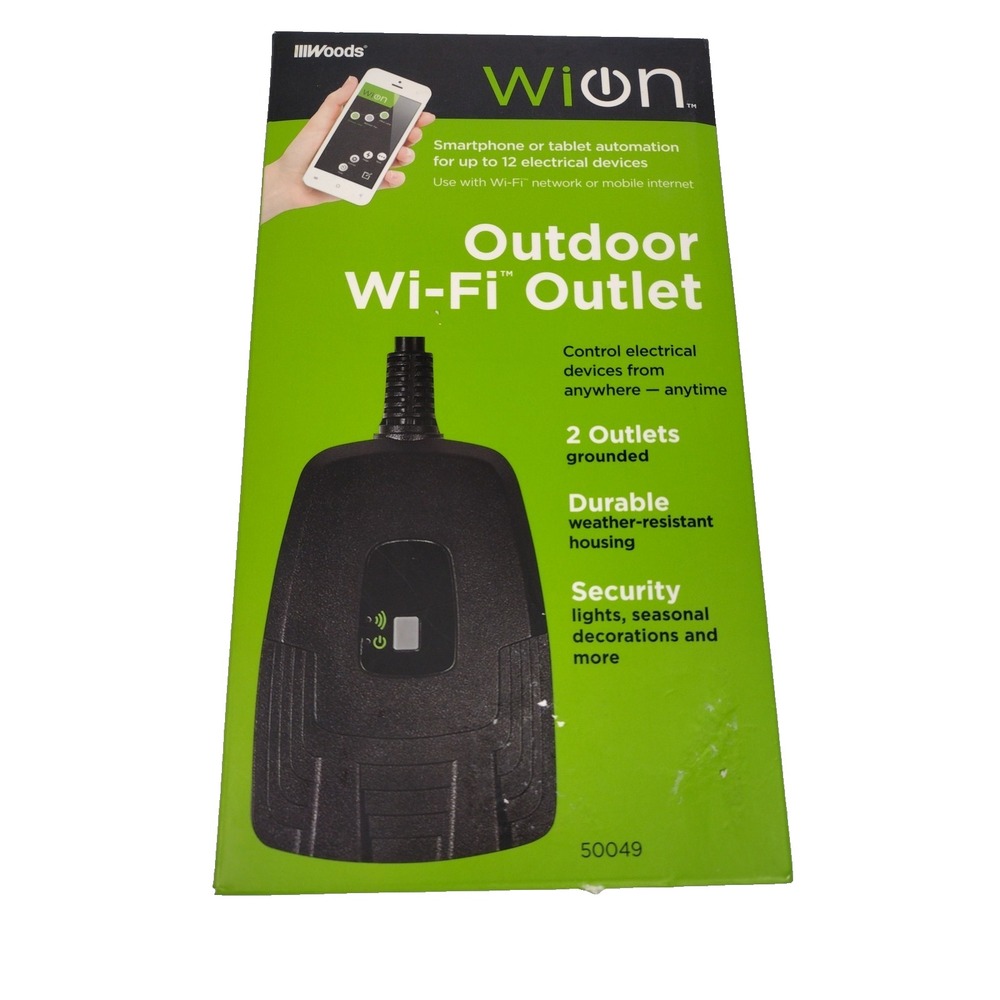 Woods Wion 50049 Outdoor WiFi Outlet Smart Plug 2 Grounded Outlets Black